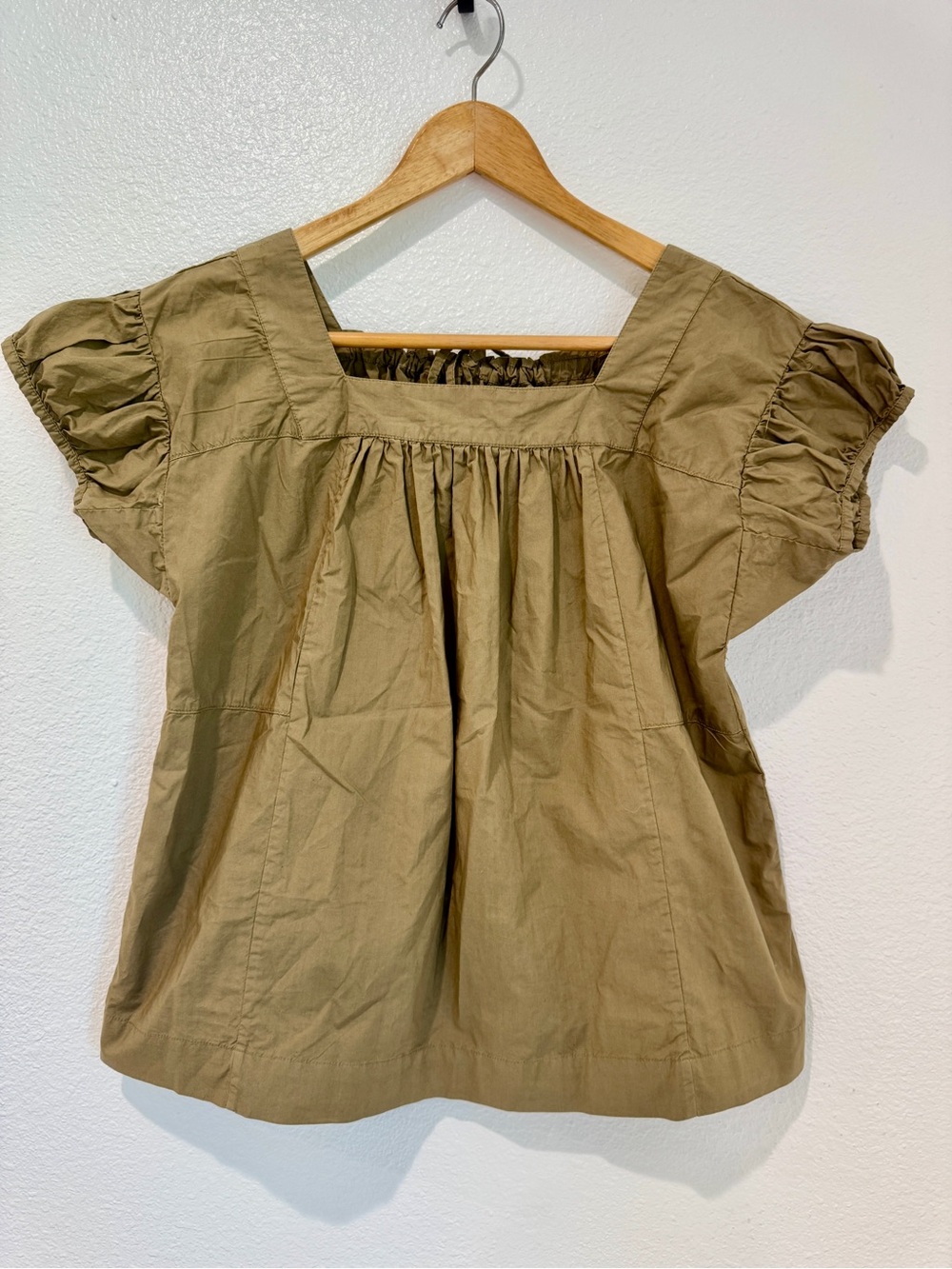 TOAST Brown Cotton Square Neck Gathered Puff Sleeve Blouse Lagenlook UK 6 US 2